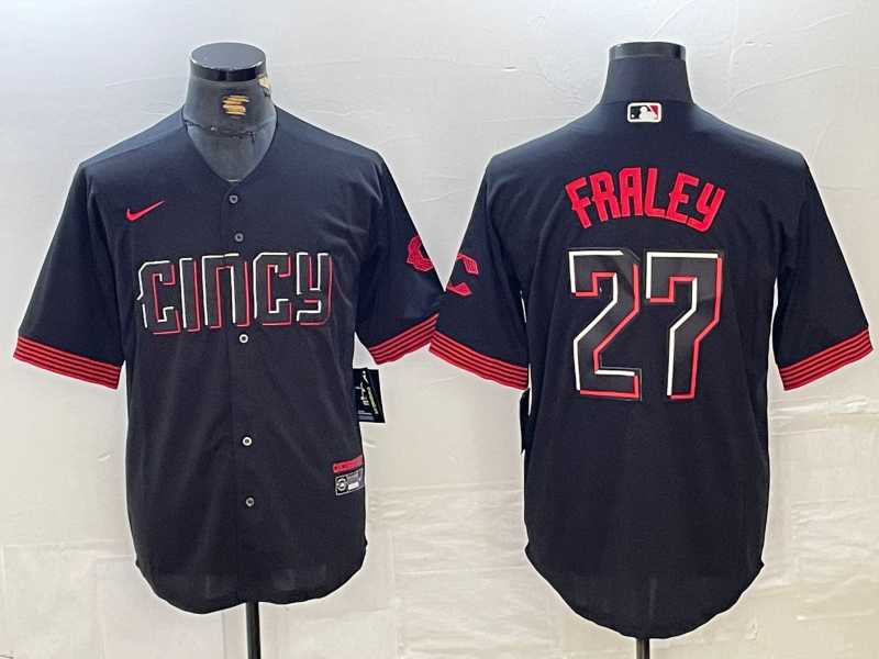 Mens Cincinnati Reds #27 Jake Fraley Black 2023 City Connect Cool Base Stitched Jersey